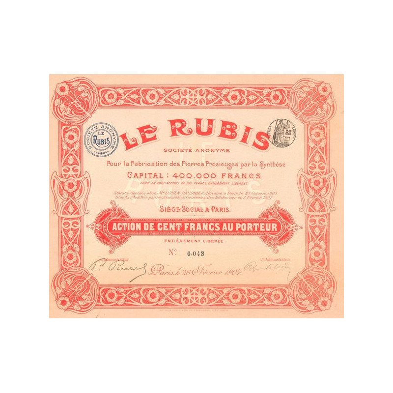 Le Rubis S.A. pour la Fabrication des Pierres Précieuses par la Synthèse (Act 100 F)