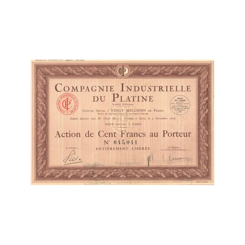 Cie Industrielle du Platine (Act 100 F)