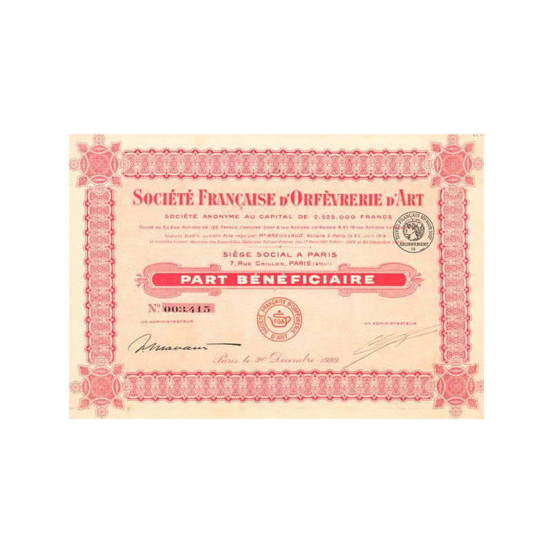 Sté Française d'Orfèvrerie d'Art (PB)