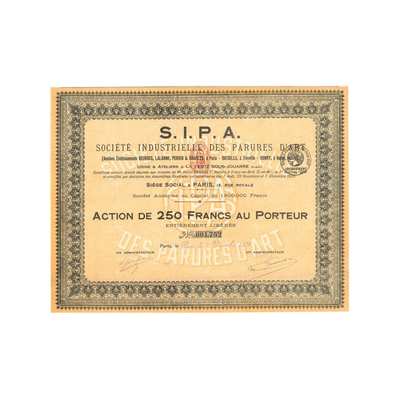 S.I.P.A Sté Industrielle des Parures d'Art (Anc Ets Georges. Lalanne. Perrin & Charles à Paris - Bataille. À Trouville - Henry. 