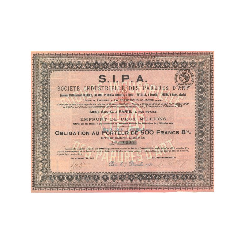 S.I.P.A Sté Industrielle des Parures d'Art (Anc Ets Georges. Lalanne. Perrin & Charles à Paris - Bataille. À Trouville - Henry. 