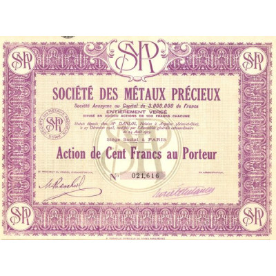 Sté des Métaux Précieux (Act 100 F)