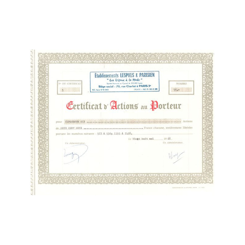 Ets Lespous & Parisien "Les Bijoux à la Mode" (Titre 56 Act 200 F)