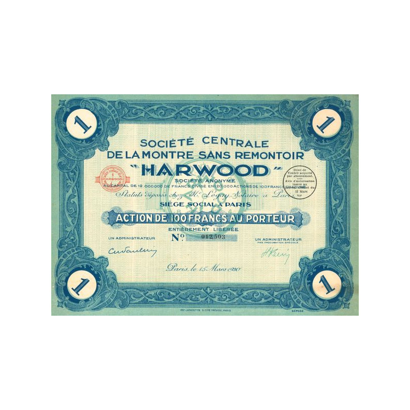 Sté Centrale de la Montre Sans Remontoir "Harwood" (Act 100 F)