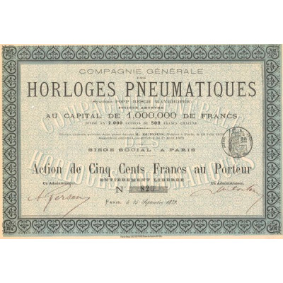 Cie Générale des Horloges Pneumatiques (Système POPP RESCH MAYRHOFER)(Act 500 F)