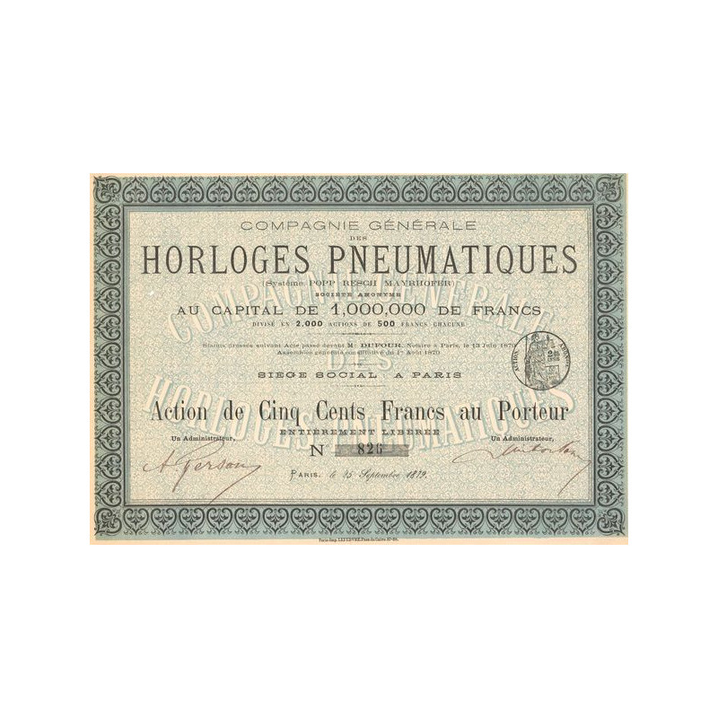 Cie Générale des Horloges Pneumatiques (Système POPP RESCH MAYRHOFER)(Act 500 F)