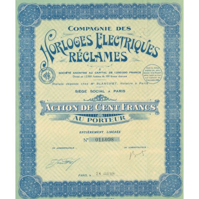 Cie des Horloges Electriques Réclames (Act 100 F)