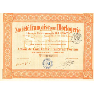 Sté Française pour l'Horlogerie (Anciens Etablissements RANNAZ) (Act 500 F)