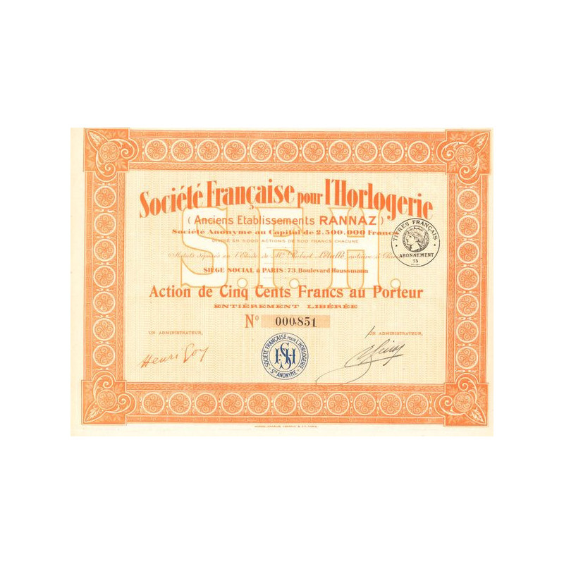 Sté Française pour l'Horlogerie (Anciens Etablissements RANNAZ) (Act 500 F)