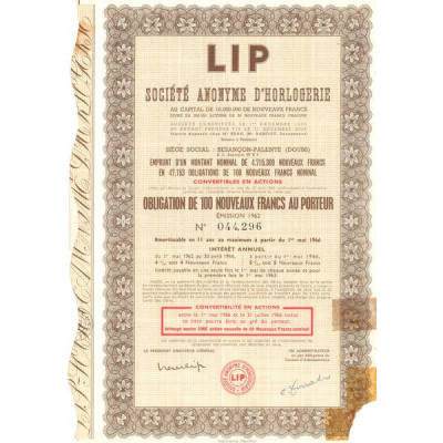 LIP S.A. d'Horlogerie (Obl 100 NF)
