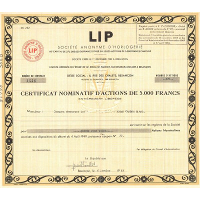 LIP S.A. d'Horlogerie (Act Nomin 5000 F) (Grand Modele)