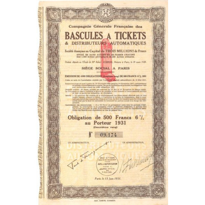 Cie Gale Française Bascules des Bascules à Tickets et Distributeurs Automatiques (Obl 500 F 6%)