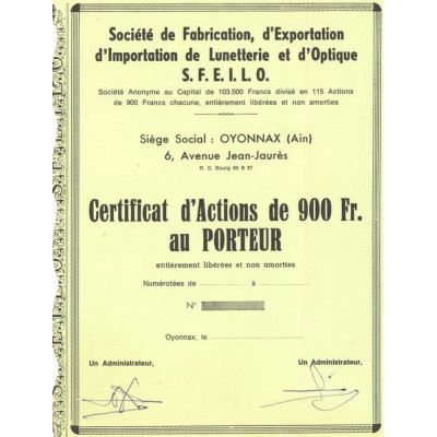 Sté de Fabrication d'Exportation d'Importation de Lunetterie et d'Optique S. F. E. I. L. O. (Certif Act 900 F)(Blanquette)