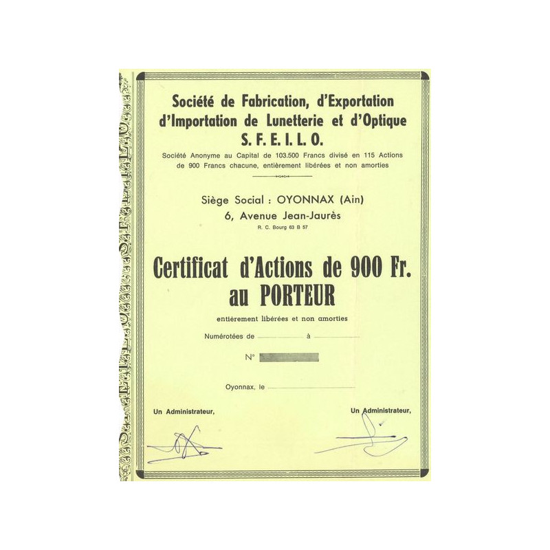 Sté de Fabrication d'Exportation d'Importation de Lunetterie et d'Optique S. F. E. I. L. O. (Certif Act 900 F)(Blanquette)