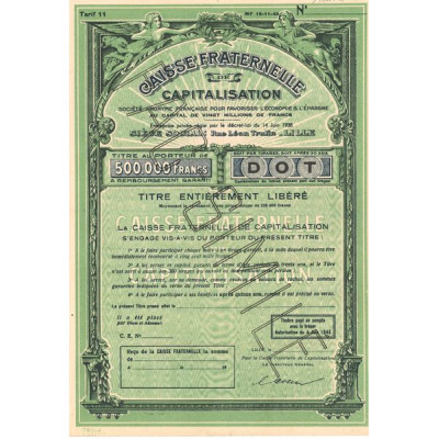 Caisse Fraternelle de Capitalisation - S.A. Française pour Favoriser l'Economie & l'Epargne (Titre 500 000 F) (Fac Similé)