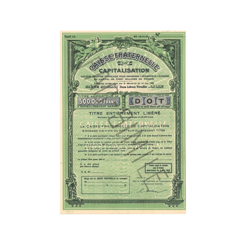 Caisse Fraternelle de Capitalisation - S.A. Française pour Favoriser l'Economie & l'Epargne (Titre 500 000 F) (Fac Similé)