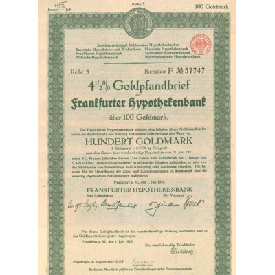 4% der Goldpfandbrief der Frankfurter Hypothekenbank ( über 100 Goldmark)