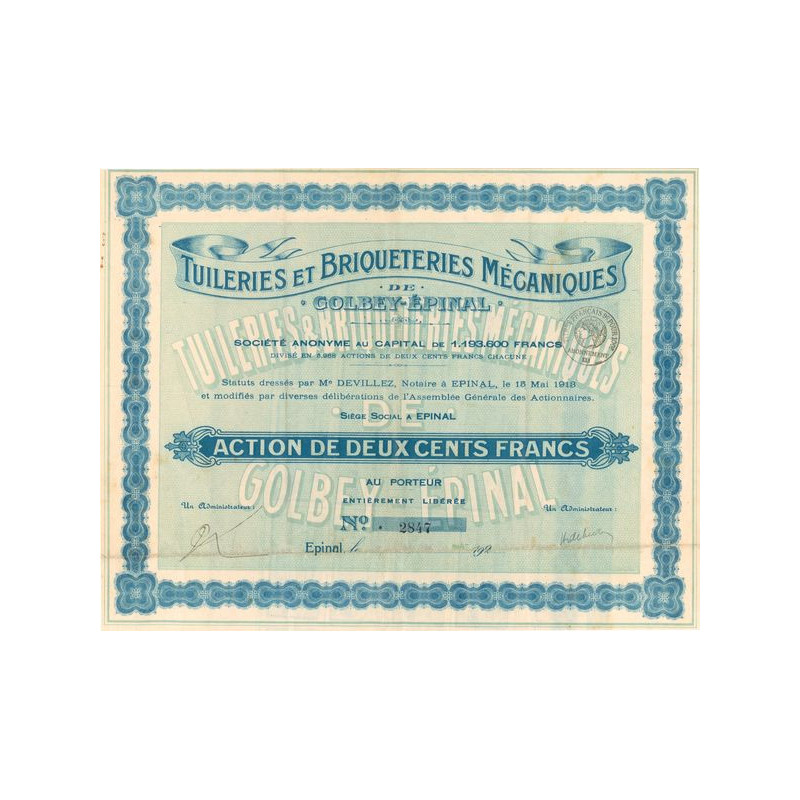 Tuileries et Briqueteries Mécaniques de Golbey-Epinal (Act 200 F)