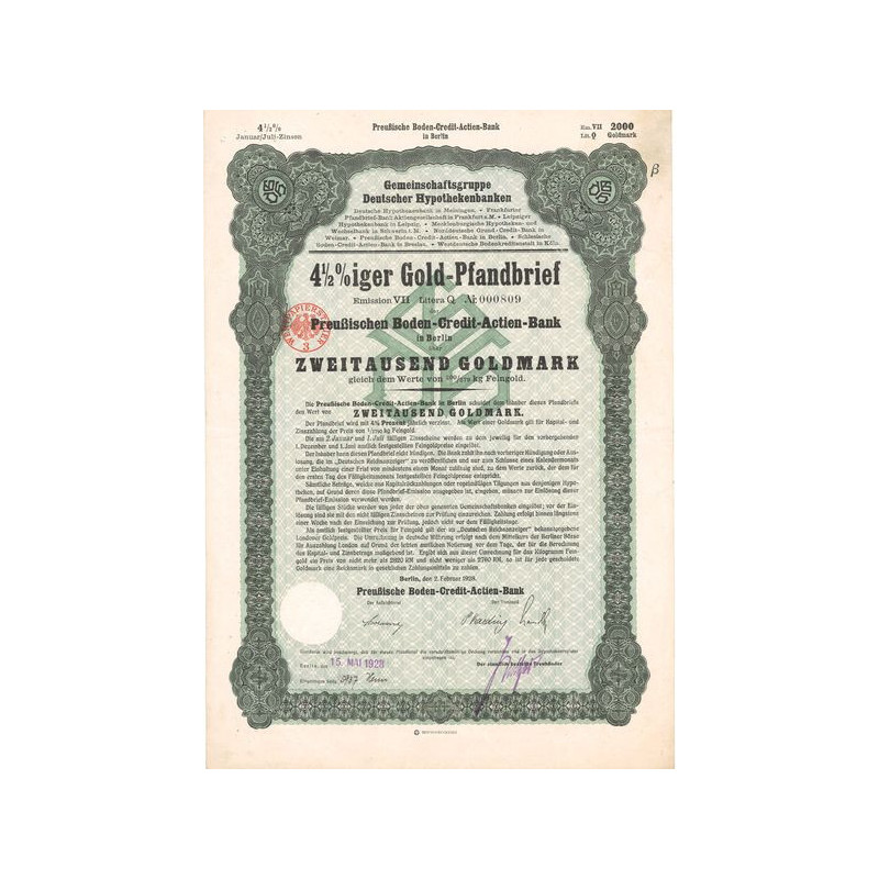 4 1/2 % Gold-Pfandbrief Emission XVI der Norddeurschen Grund-Credit-Bank in Berlin 2000 GoldMark