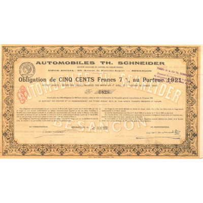 Automobiles Th. Schneider (Obl 500 F 7%) 1921
