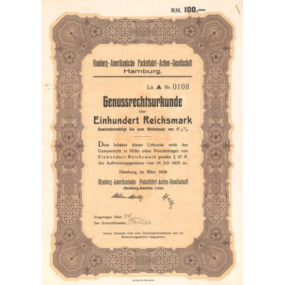 Hamburg-Amerikanische Packetfahrt-Actien-Gesellschaft (Act 100 RMark)