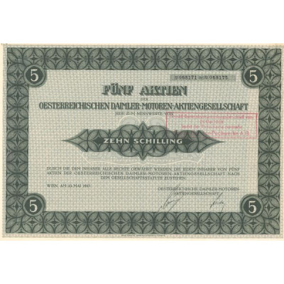 Fünf Aktien der Österreichischen Daimler-Motoren-Aktiengesellschaft (Act 10 Schilling)