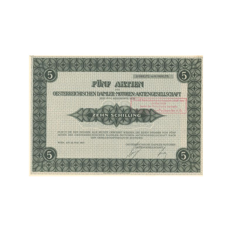 Fünf Aktien der Österreichischen Daimler-Motoren-Aktiengesellschaft (Act 10 Schilling)