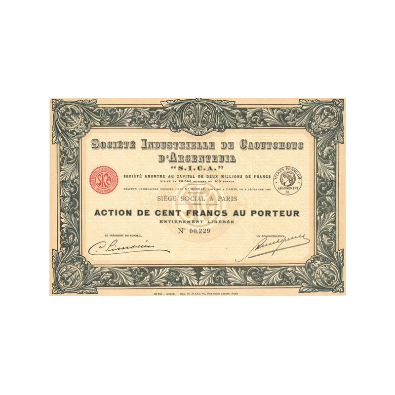 Sté Industrielle de Caoutchouc d'Argenteuil "S.I.C.A." (Act 100 F)