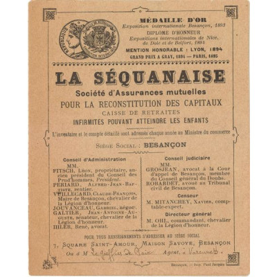 La Séquanaise Sté d'Assurances Mutuelles pour la Reconstitution des Capitaux - Caisse de Retraites - Infirmités Pouvant Atteindr