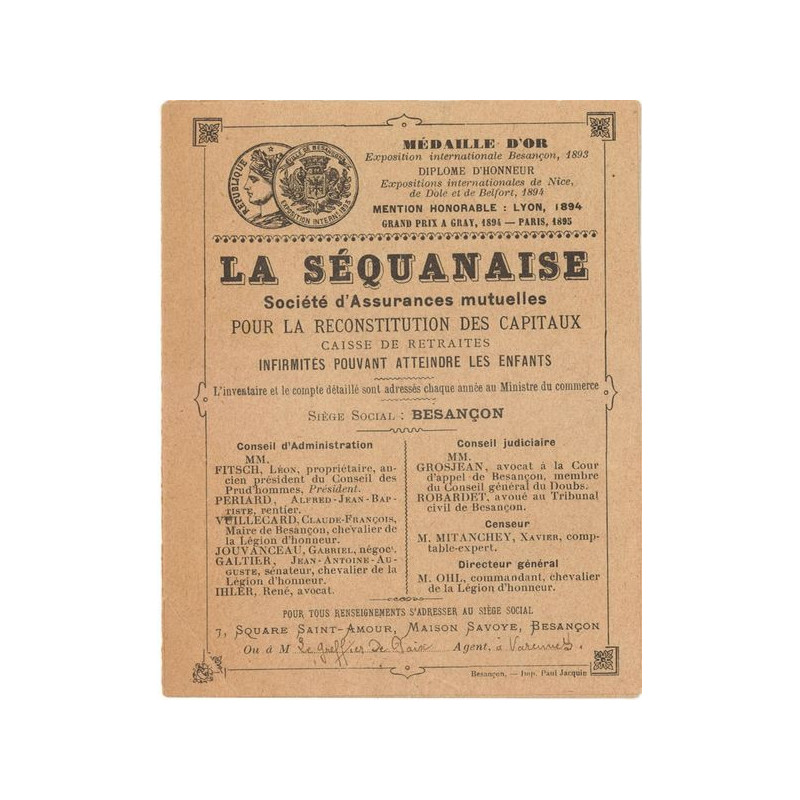 La Séquanaise Sté d'Assurances Mutuelles pour la Reconstitution des Capitaux - Caisse de Retraites - Infirmités Pouvant Atteindr