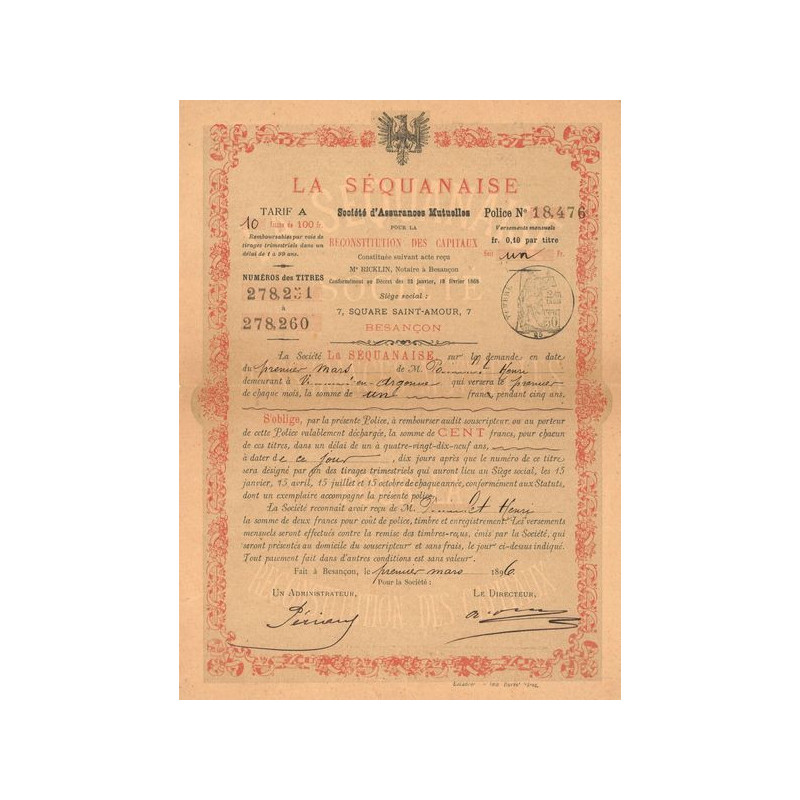 La Séquanaise Sté d'Assurances Mutuelles pour la Reconstitution des Capitaux (Act 100 F)