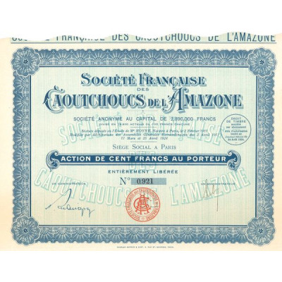 Sté Française des Caoutchoucs de l'Amazone (Act 100 F)