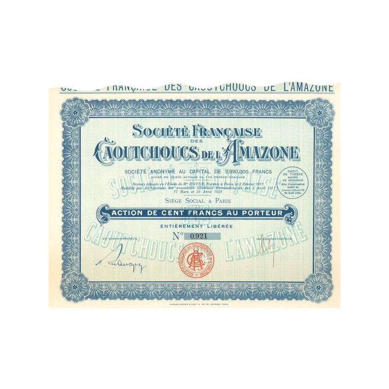 Sté Française des Caoutchoucs de l'Amazone (Act 100 F)