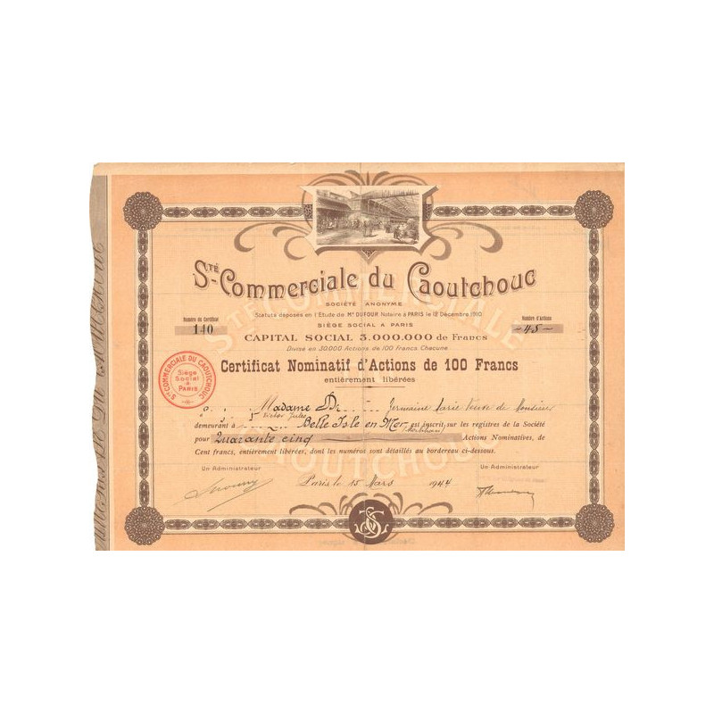 Sté Commerciale du Caoutchouc (Certif Nomin Act 100 F)