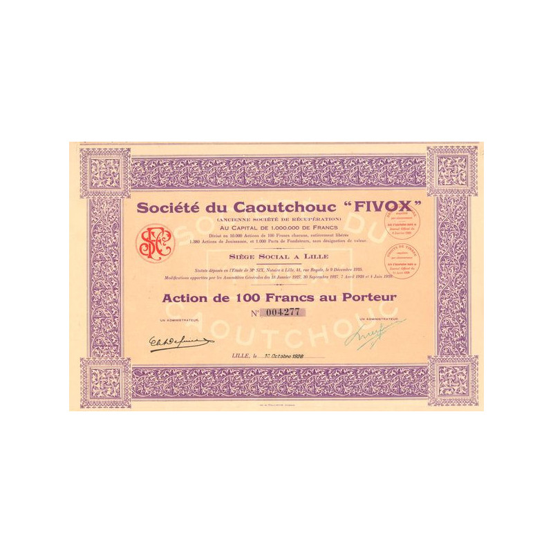 Sté du Caoutchouc "Fivox" (Act 100 F)