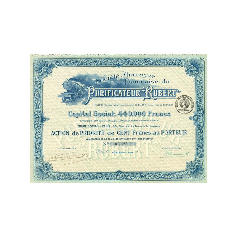 S.A. Française du Purificateur "Rubert" (Act Priorité 100 F)