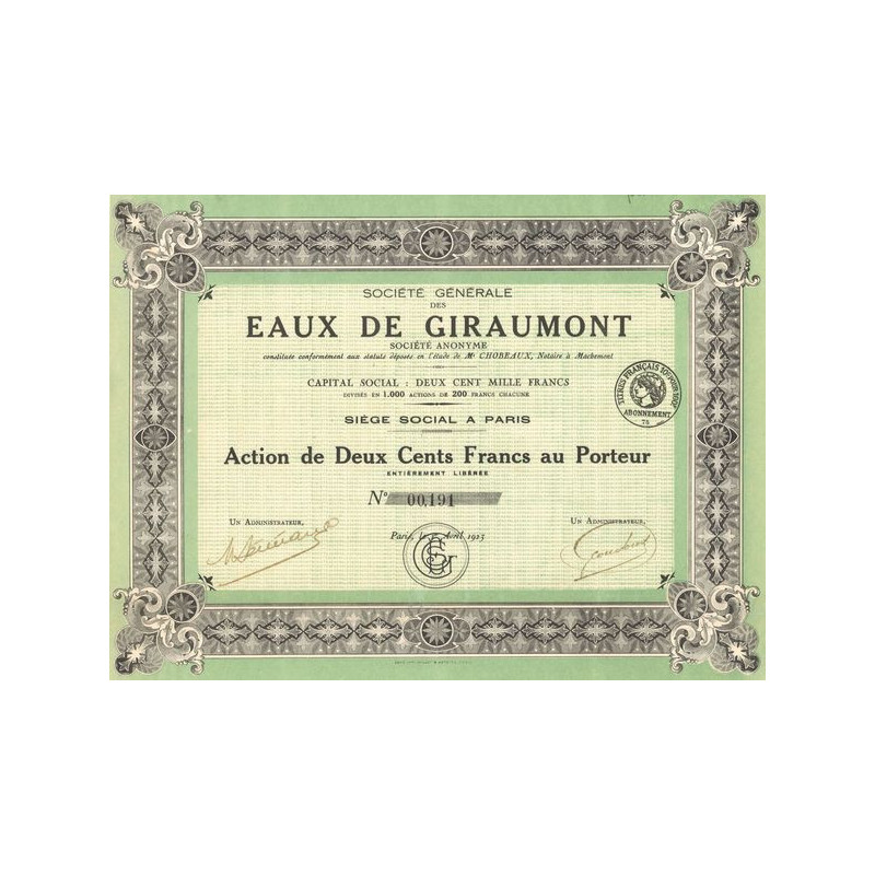 Sté Générale des Eaux de Giraumont (Act 200 F)