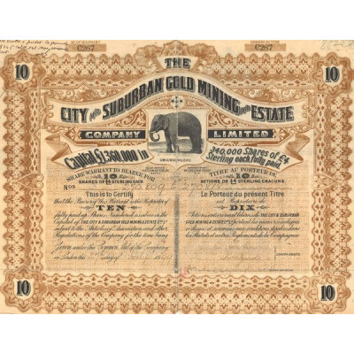 The City and Suburban Gold Mining and Estate Cy Ltd (Titre 10 Act 4£)