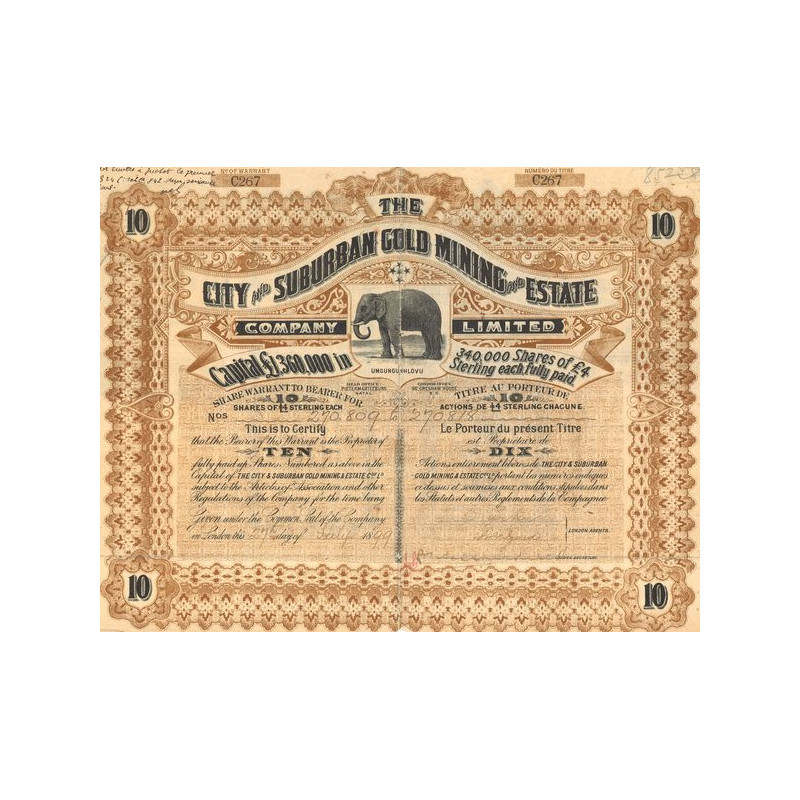 The City and Suburban Gold Mining and Estate Cy Ltd (Titre 10 Act 4£)