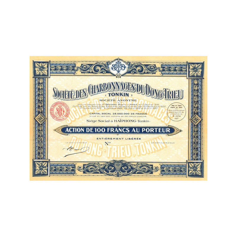 Sté des Charbonnages du Dong-Trieu (Tonkin) (Act 100 F)(Blanquette)
