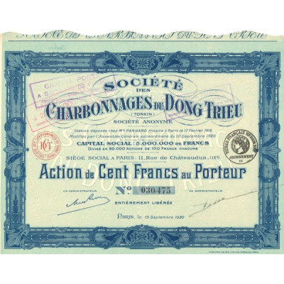 Sté des Charbonnages du Dong-Trieu (Tonkin) (Act 100 F)(Modele 2)