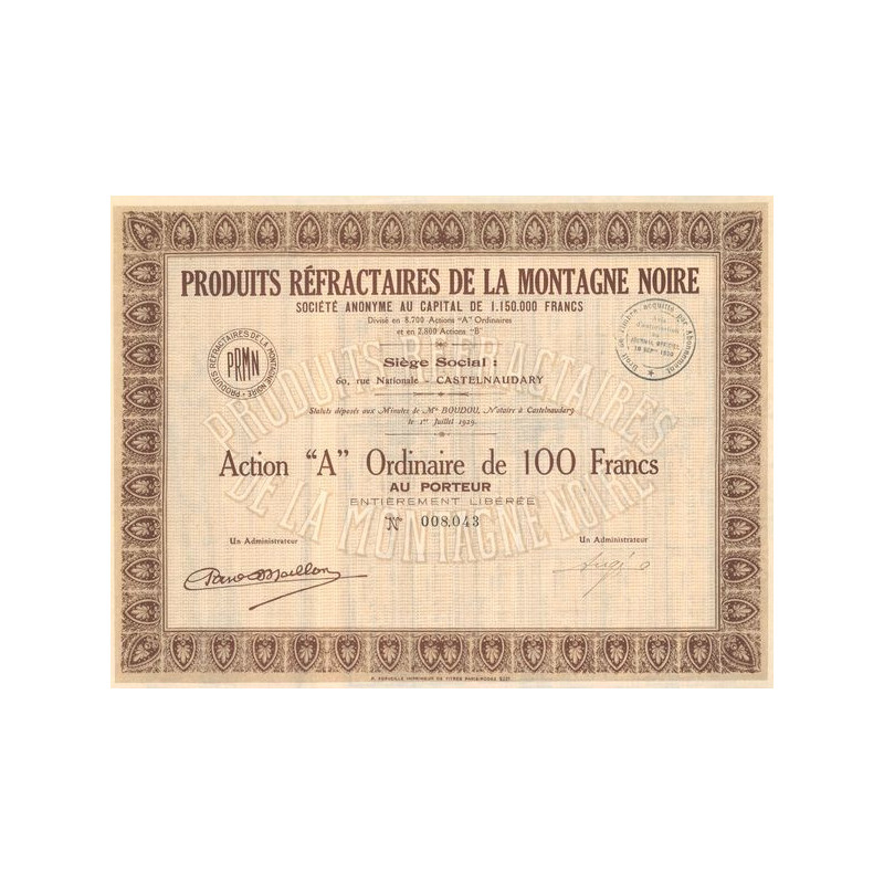 Prduits Réfractaires de la Montagne Noire (Act "A" Ordi 100 F)