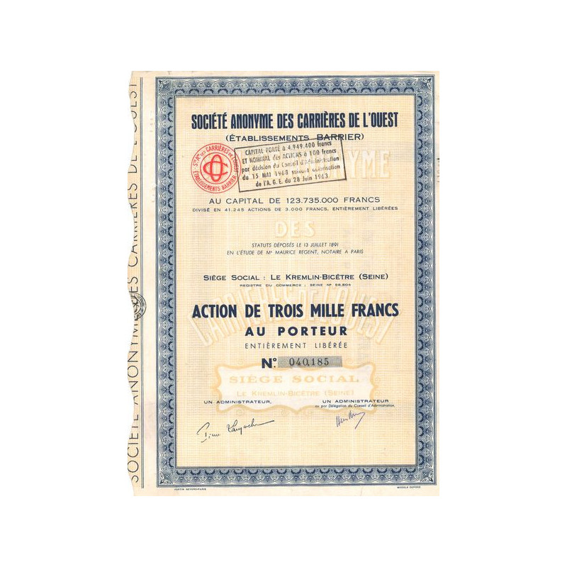 S.A. des Carrières de l'Ouest (Ets BARRIER) (Act 3000 F)