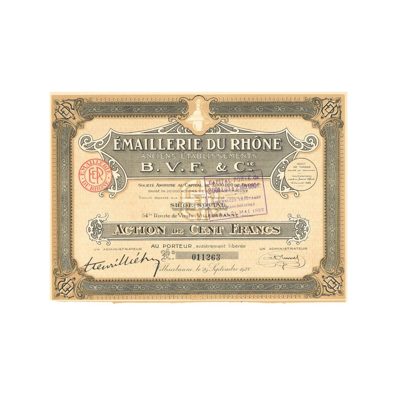 Emaillerie du Rhône Anciens Ets B. V. F. & Cie (Act 100 F)