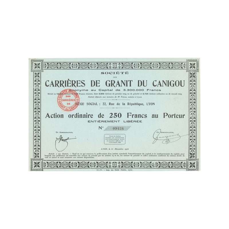 Sté des Carrières de Granit du Canigou (Act Ordi 250 F)