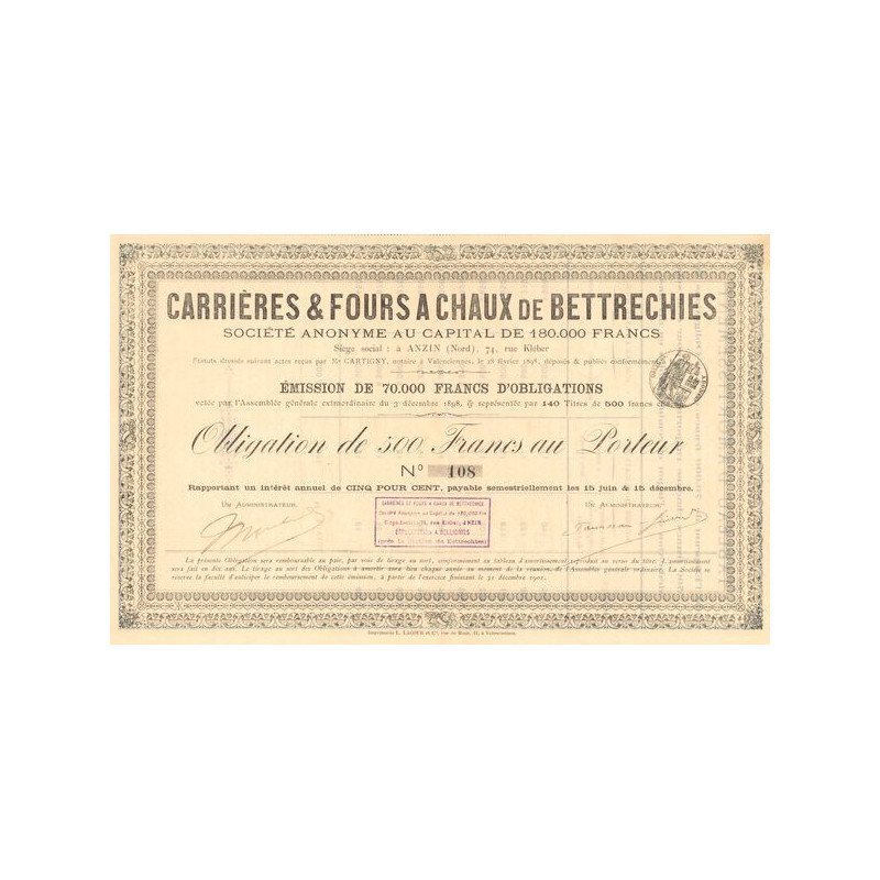 Carrières & Fours à Chaux de Bettrechies Obl 500 F)