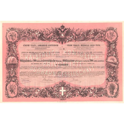 Cie Imperiale et Royale Privilégiée des Chemins de Fer du Sud de l'Autriche du Royaume Lombard-Vénitien "Serie D"(Obl 500 F)