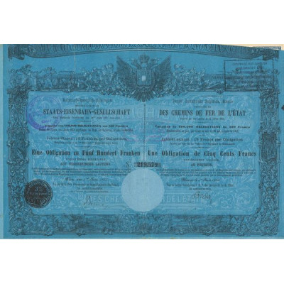 Sté Autrichienne Impériale Royale Privilégiée des Chemins de Fer de l'Etat (Obl 500 F) (Emission 300 000 Obl)