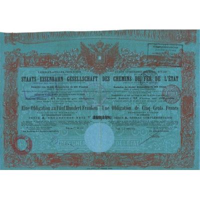 Sté Autrichienne Impériale Royale Privilégiée des Chemins de Fer de l'Etat (Obl 500 F) (Emission 65 000 Obl)