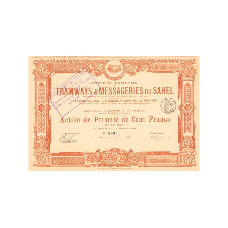 S.A. des Tramways & Messageries du Sahel (Act Priorité 100 F)
